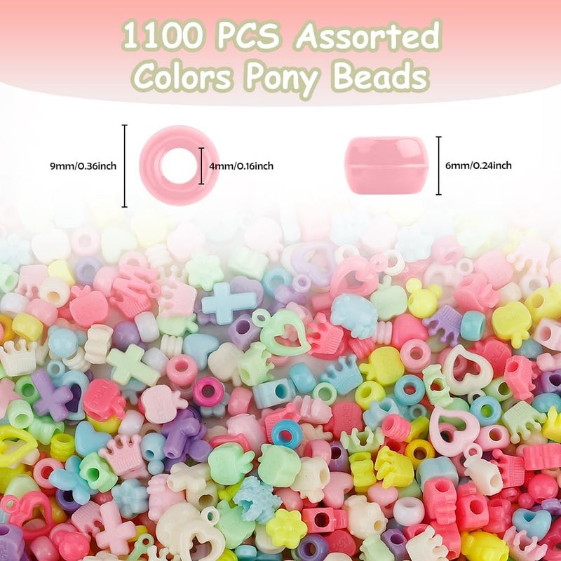 anpiwshjo Pony Beads 1100 Pcs, Barrel Shaped 6x9mm Acrylic Plastic Beads for Jewelry Making, Bracelets, Hair Braids, Crafts - Image 2
